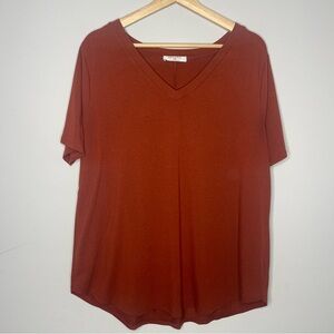 Zenana V-neck Short Sleeve T-Shirt Dark Rust (1X)